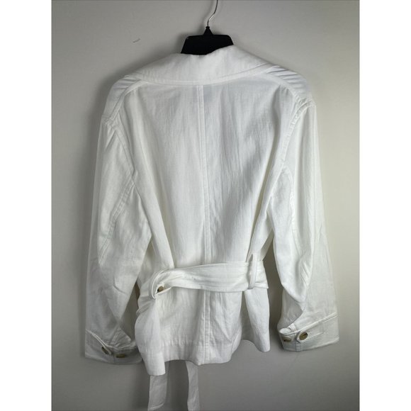Vince Women's Size L White Belted Cropped Jacket Soft Cotton Long Sleeve NWT 495 - Picture 11 of 12